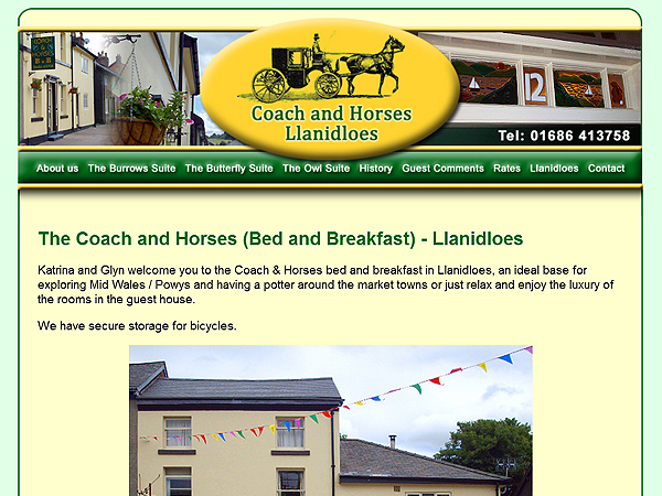 Coach and Horses Bed and Breakfast in Llanidloes Powys  - Website design