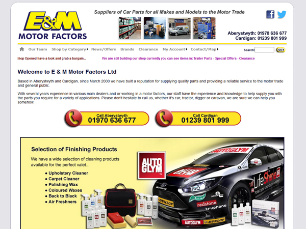 Online Shop E and M Motor Factors - Aberystwyth / Cardigan - Websites