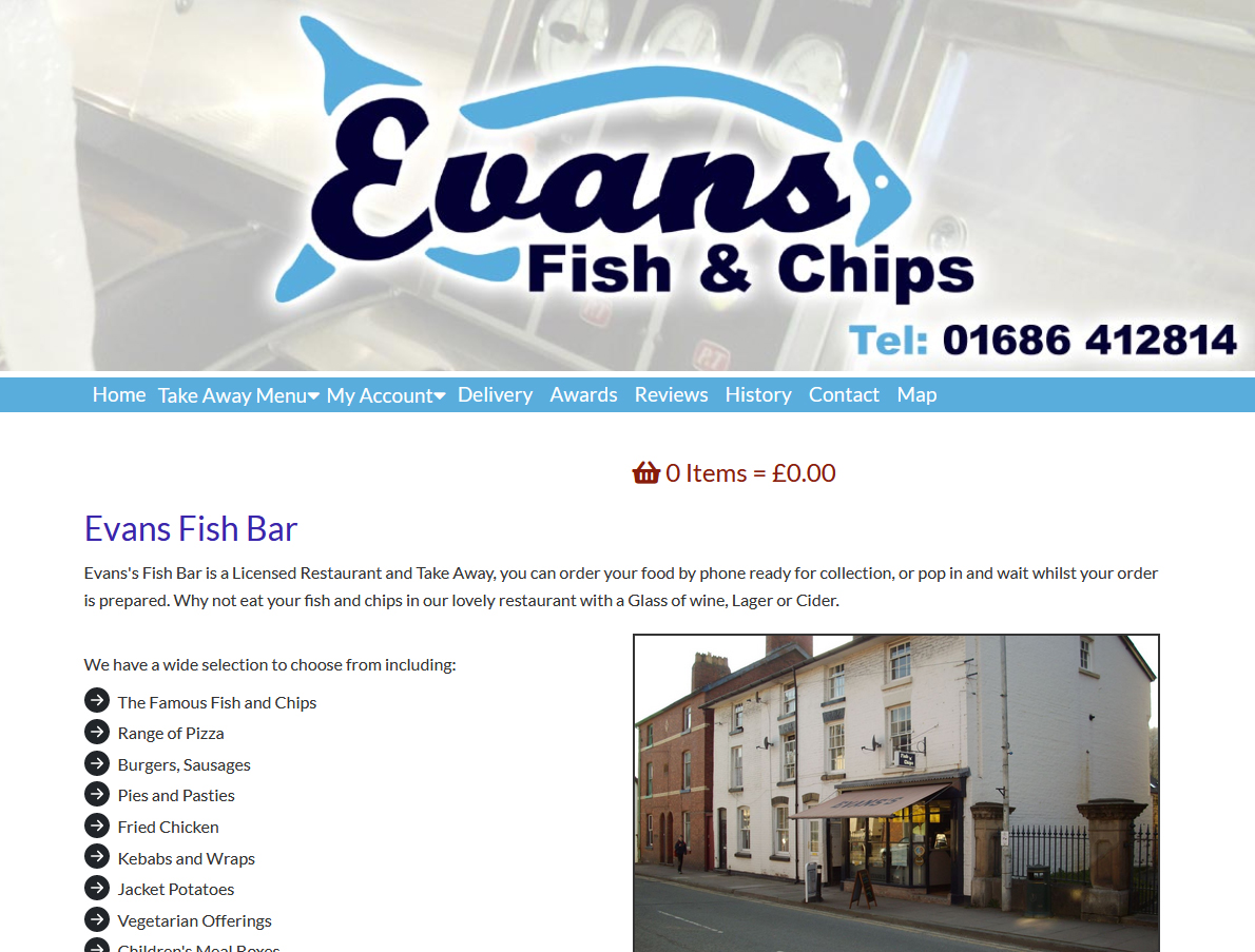 Evans Fish Bar - Website Design - Llanidloes, Powys